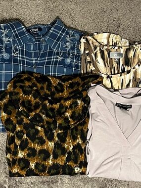 Women’s Tops Lot of4 include Chaps Blue Plaid Embroidered&Button-Front Blouse XL